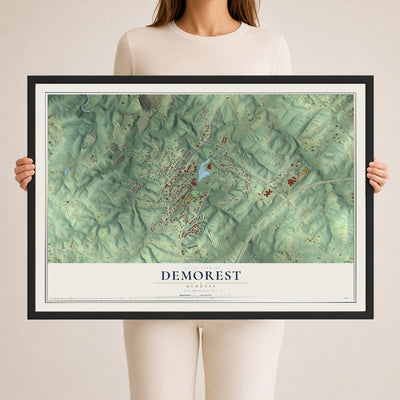 Demorest, Georgia map print, 24" x 36" W/ Black Ayous Wood Frame mockup