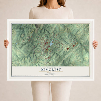 Demorest, Georgia map print, 24" x 36" W/ White Ayous Wood Frame mockup