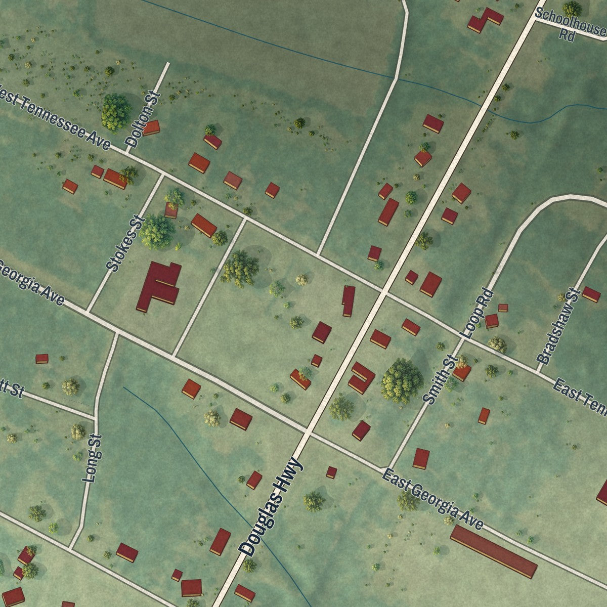Close-up 1 of the Denton, Georgia map artwork