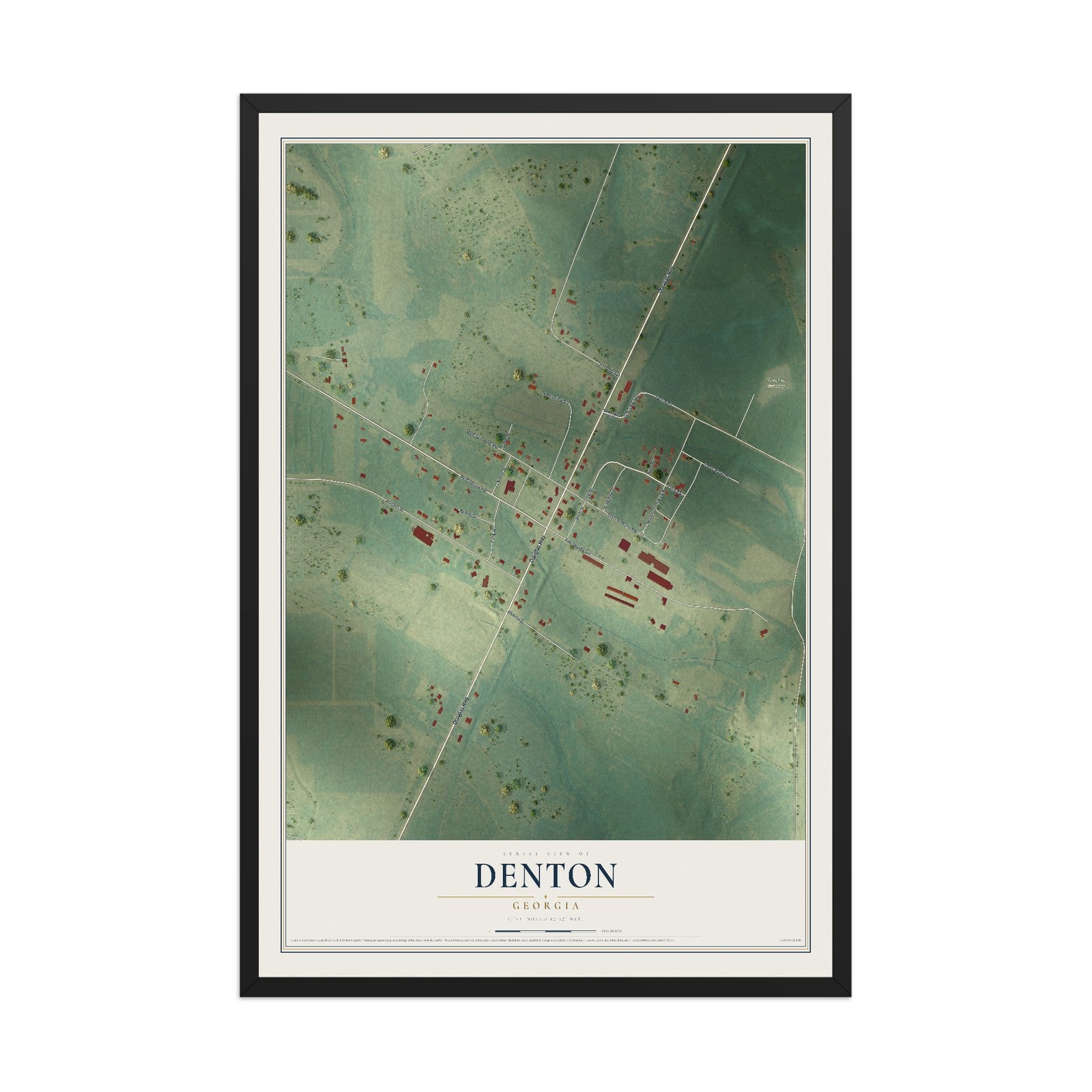 Denton, Georgia map print, 12" x 18" W/ Black Ayous Wood Frame mockup