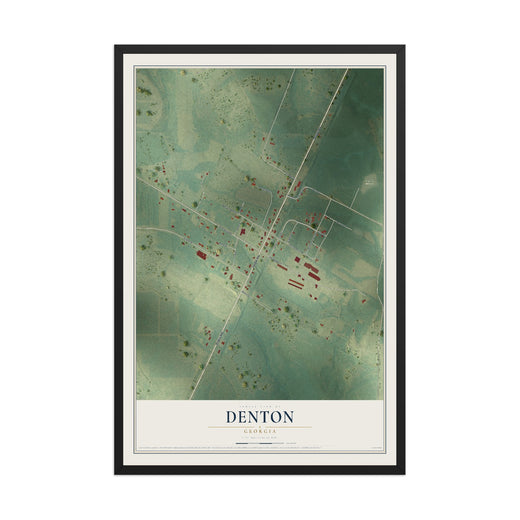Map of Denton, Georgia, 12 x 18 inch print in a black wood frame