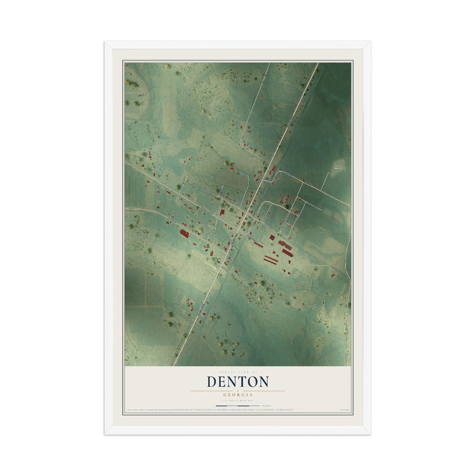 Denton, Georgia map print, 12" x 18" W/ White Ayous Wood Frame mockup
