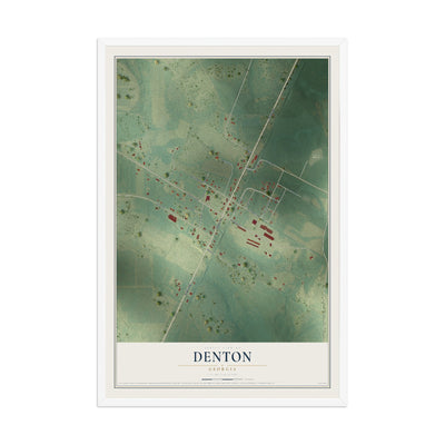 Denton, Georgia map print, 12" x 18" W/ White Ayous Wood Frame mockup