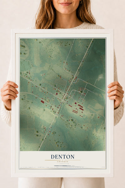 Denton, Georgia map print, 18" x 24" W/ White Ayous Wood Frame mockup