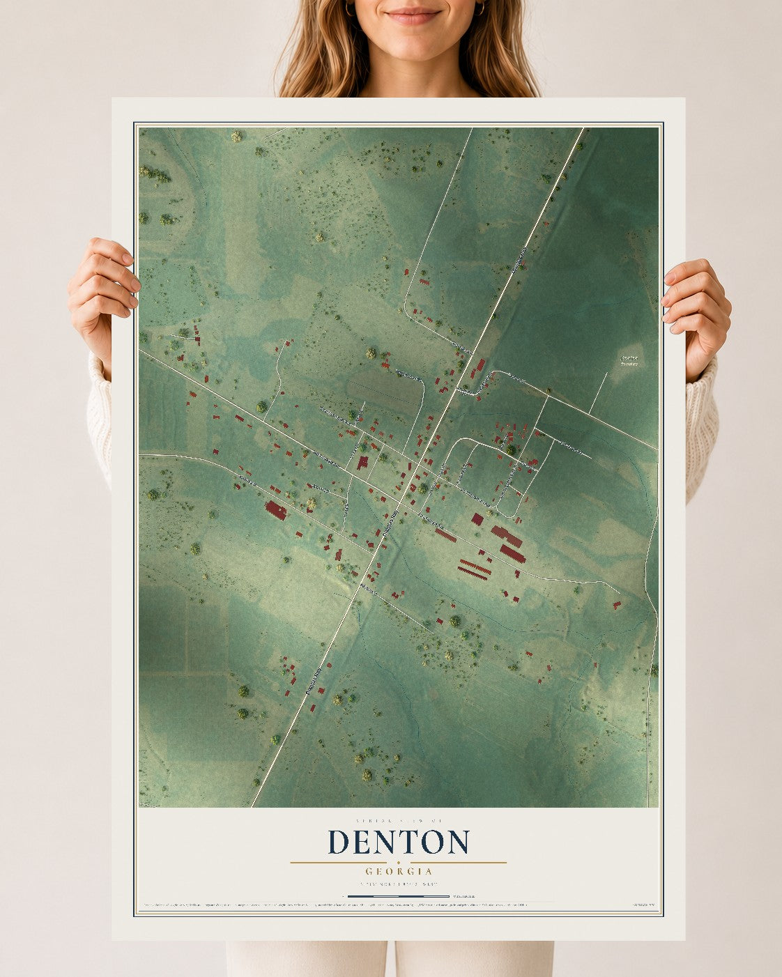 Denton, Georgia map print, 24" x 36" Archival Matte Print mockup