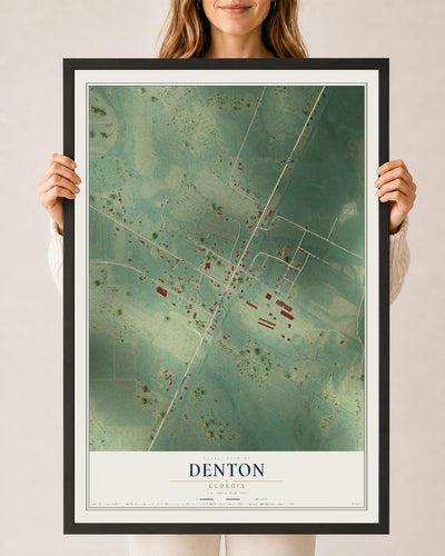 Denton, Georgia map print, 24" x 36" W/ Black Ayous Wood Frame mockup