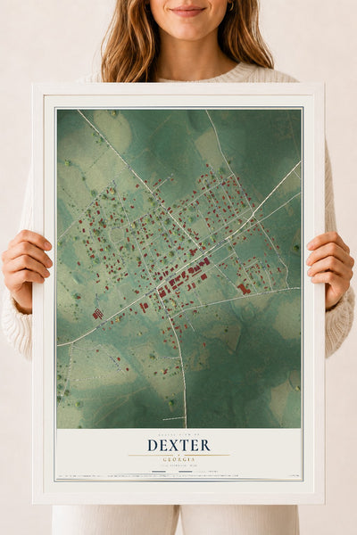 Dexter, Georgia map print, 18" x 24" W/ White Ayous Wood Frame mockup