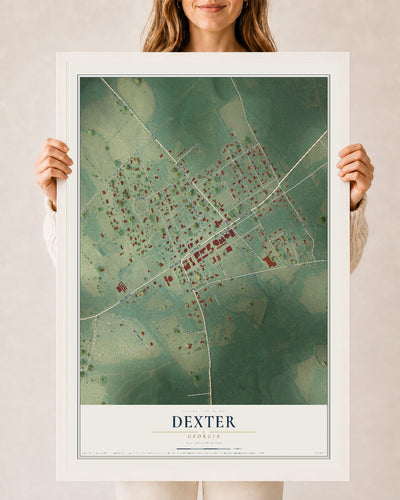 Dexter, Georgia map print, 24" x 36" W/ White Ayous Wood Frame mockup