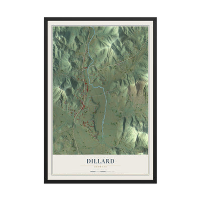 Dillard, Georgia map print, 12" x 18" W/ Black Ayous Wood Frame mockup