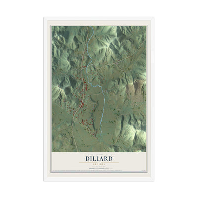 Dillard, Georgia map print, 12" x 18" W/ White Ayous Wood Frame mockup