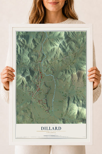 Dillard, Georgia map print, 18" x 24" W/ White Ayous Wood Frame mockup