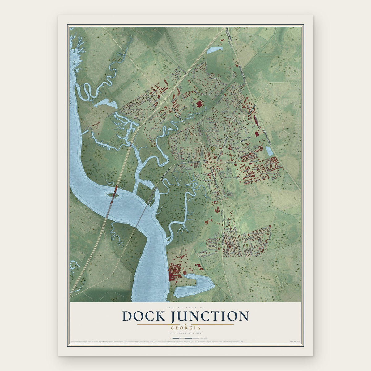Dock Junction, Georgia map print, the full design
