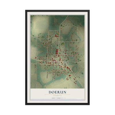 Doerun, Georgia map print, 12" x 18" W/ Black Ayous Wood Frame mockup