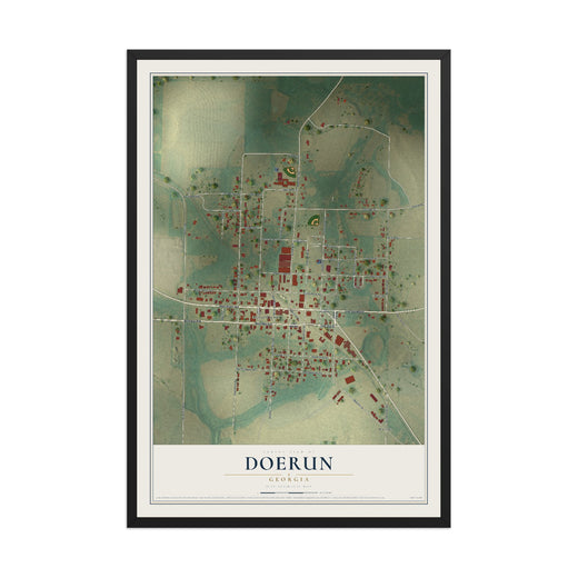 Map of Doerun, Georgia, 12 x 18 inch print in a black wood frame