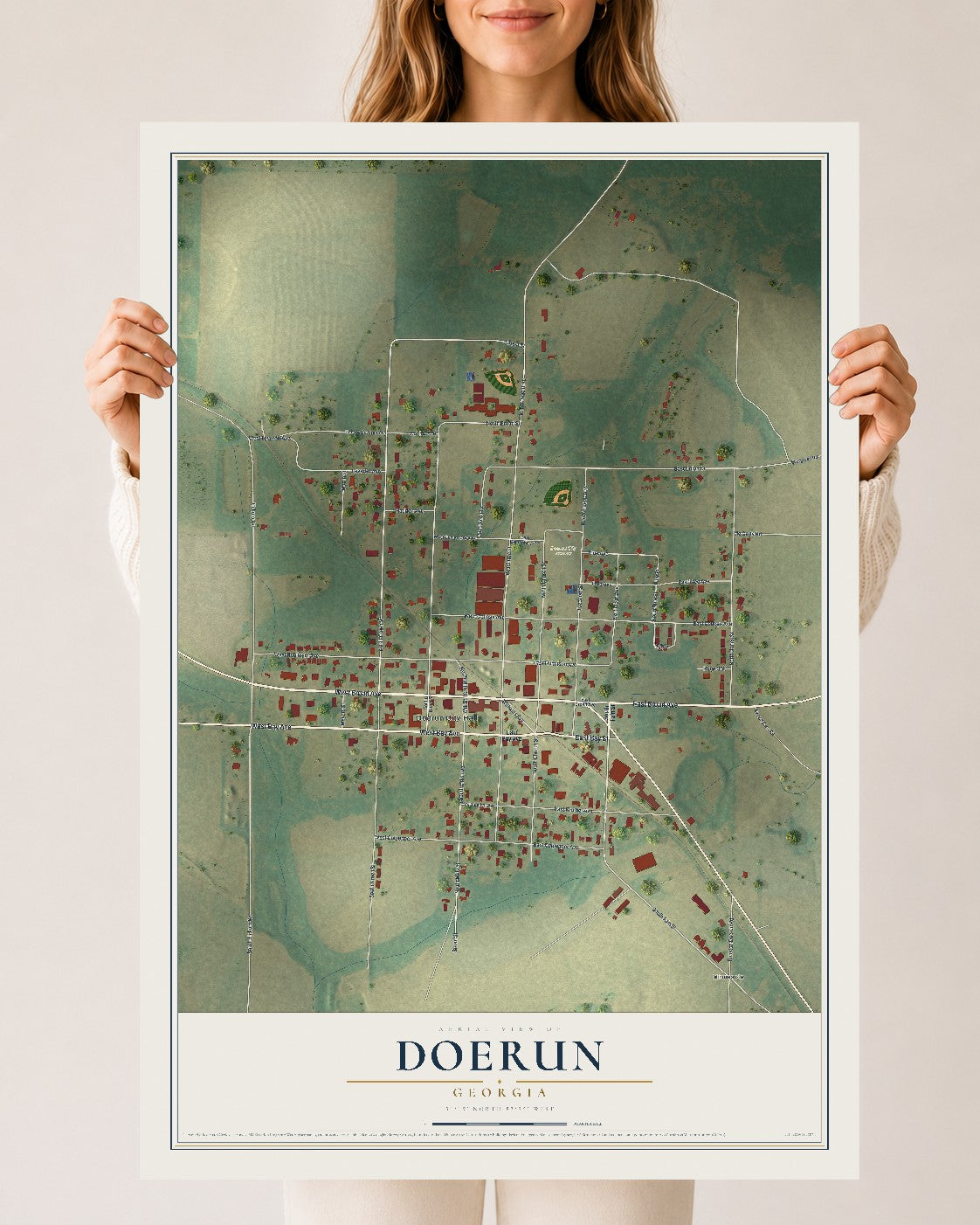 Doerun, Georgia map print, 24" x 36" Archival Matte Print mockup