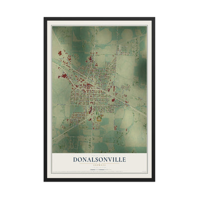Donalsonville, Georgia map print, 12" x 18" W/ Black Ayous Wood Frame mockup