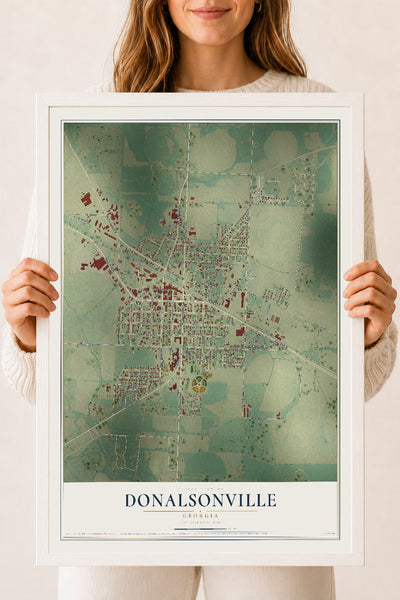 Donalsonville, Georgia map print, 18" x 24" W/ White Ayous Wood Frame mockup