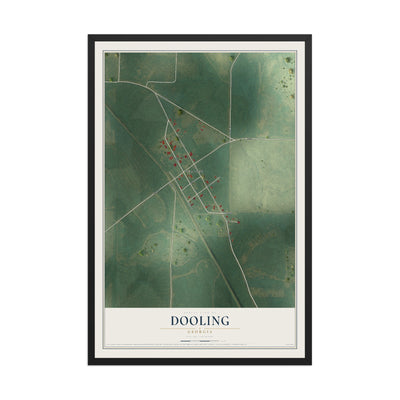 Dooling, Georgia map print, 12" x 18" W/ Black Ayous Wood Frame mockup