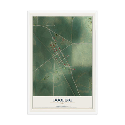 Dooling, Georgia map print, 12" x 18" W/ White Ayous Wood Frame mockup