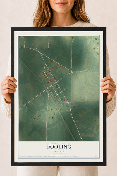 Dooling, Georgia map print, 18" x 24" W/ Black Ayous Wood Frame mockup