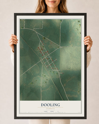 Dooling, Georgia map print, 24" x 36" W/ Black Ayous Wood Frame mockup
