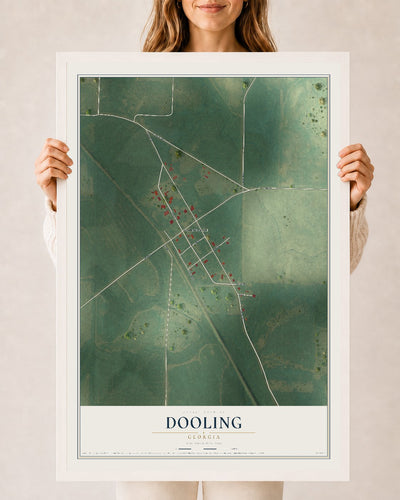 Dooling, Georgia map print, 24" x 36" W/ White Ayous Wood Frame mockup