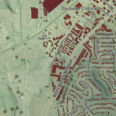 Close-up 2 of the Doraville, Georgia map artwork