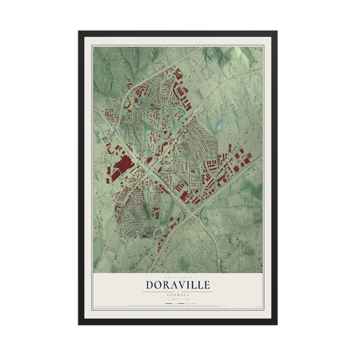 Doraville, Georgia map print, 12" x 18" W/ Black Ayous Wood Frame mockup