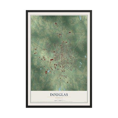 Douglas, Georgia map print, 12" x 18" W/ Black Ayous Wood Frame mockup