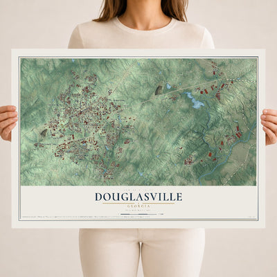 Douglasville, Georgia map print, 18" x 24" Archival Matte Print mockup