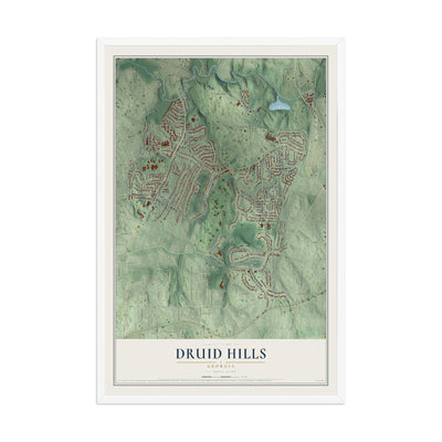 Druid Hills, Georgia map print, 12" x 18" W/ White Ayous Wood Frame mockup