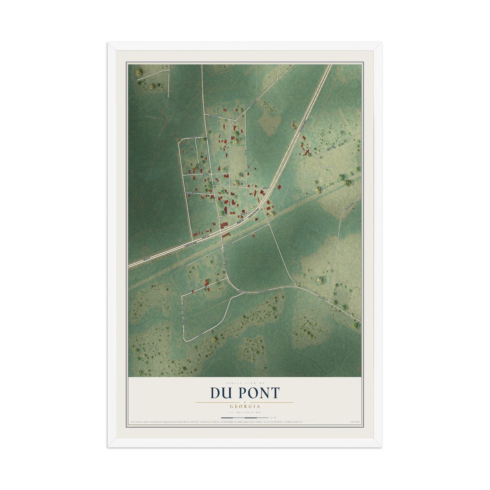 Du Pont, Georgia map print, 12" x 18" W/ White Ayous Wood Frame mockup