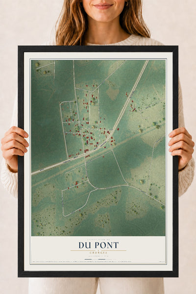 Du Pont, Georgia map print, 18" x 24" W/ Black Ayous Wood Frame mockup