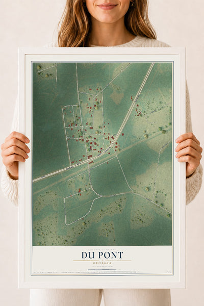 Du Pont, Georgia map print, 18" x 24" W/ White Ayous Wood Frame mockup