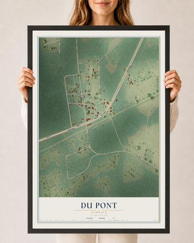 Du Pont, Georgia map print, 24" x 36" W/ Black Ayous Wood Frame mockup