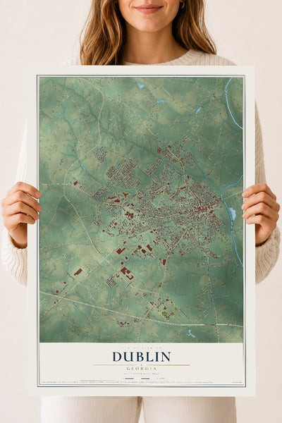 Dublin, Georgia map print, 18" x 24" Archival Matte Print mockup