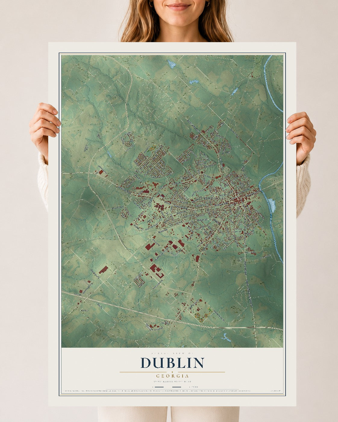 Dublin, Georgia map print, 24" x 36" Archival Matte Print mockup