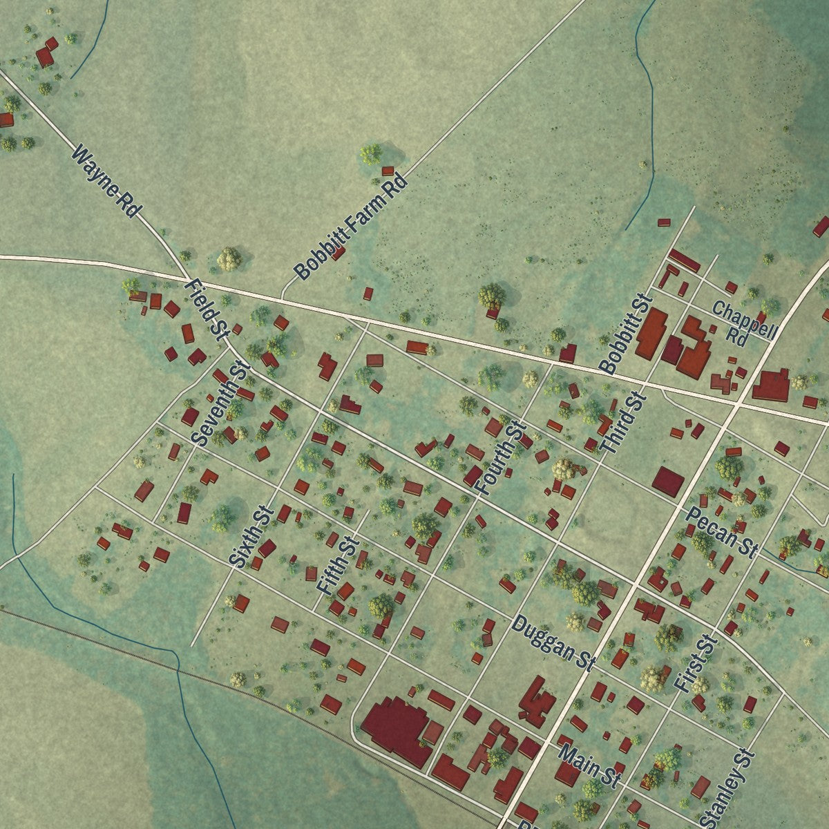 Close-up 1 of the Dudley, Georgia map artwork