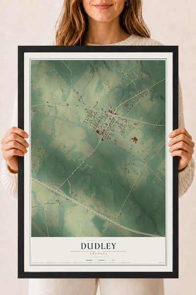 Dudley, Georgia map print, 18" x 24" W/ Black Ayous Wood Frame mockup
