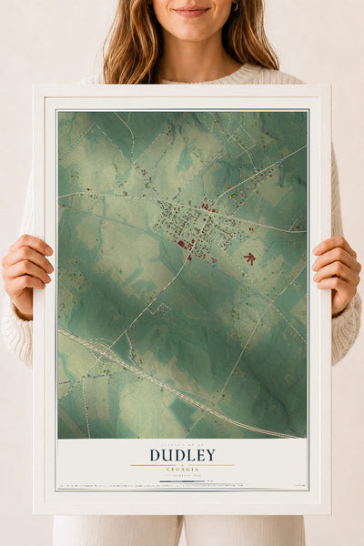 Dudley, Georgia map print, 18" x 24" W/ White Ayous Wood Frame mockup