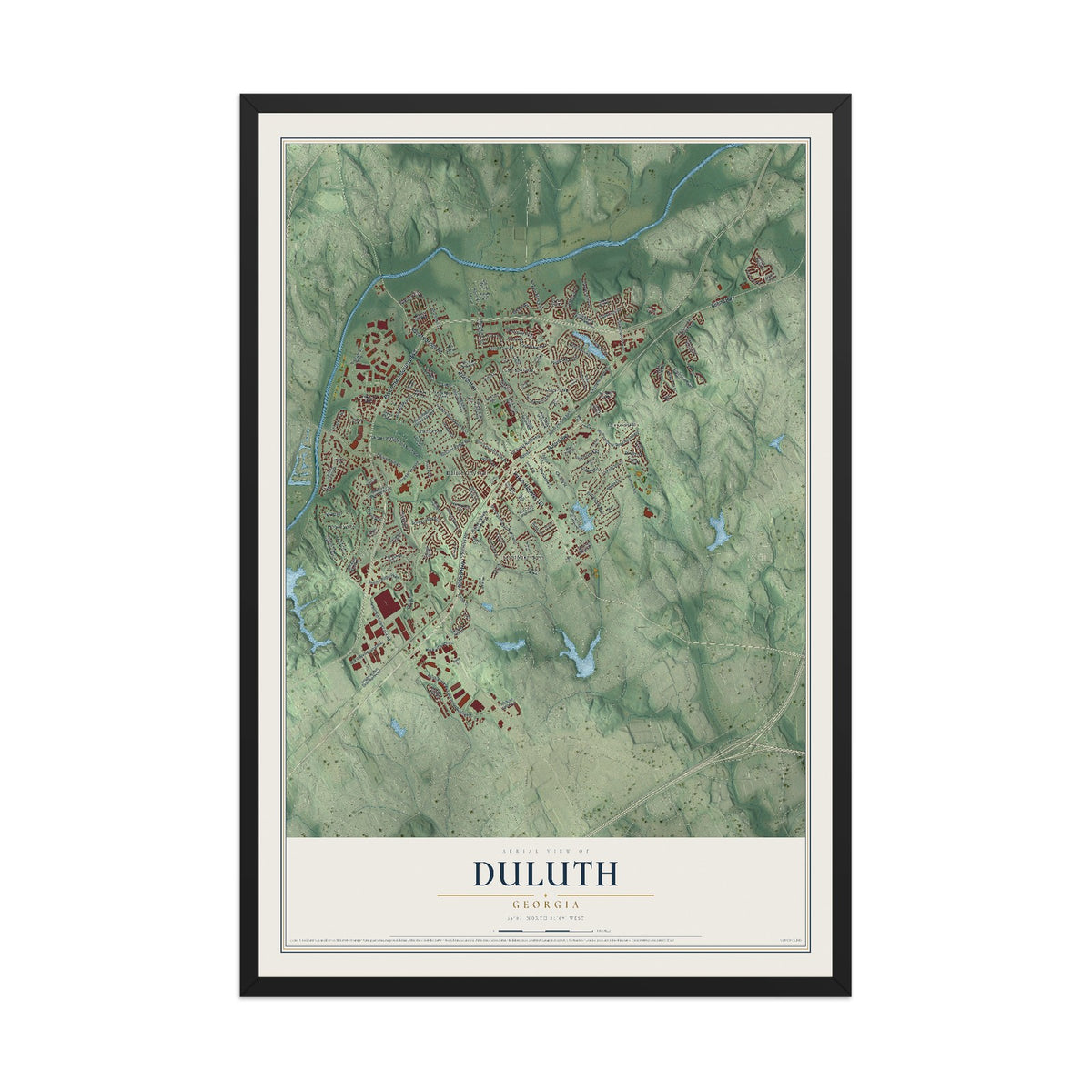 Duluth, Georgia map print, 12" x 18" W/ Black Ayous Wood Frame mockup