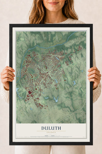 Duluth, Georgia map print, 18" x 24" W/ Black Ayous Wood Frame mockup