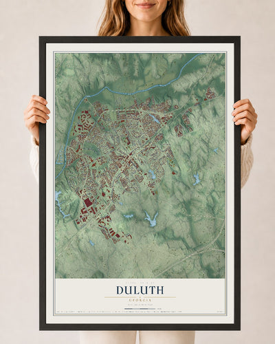 Duluth, Georgia map print, 24" x 36" W/ Black Ayous Wood Frame mockup