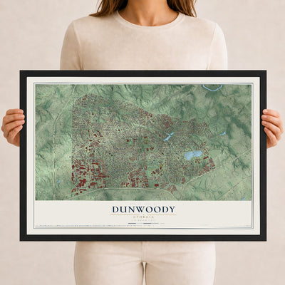 Dunwoody, Georgia map print, 12" x 18" W/ Black Ayous Wood Frame mockup