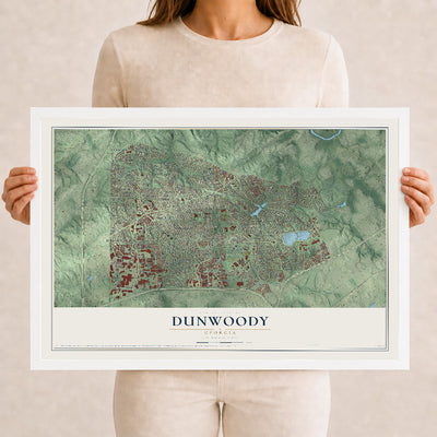 Dunwoody, Georgia map print, 12" x 18" W/ White Ayous Wood Frame mockup