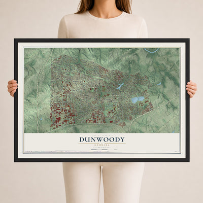 Dunwoody, Georgia map print, 24" x 36" W/ Black Ayous Wood Frame mockup