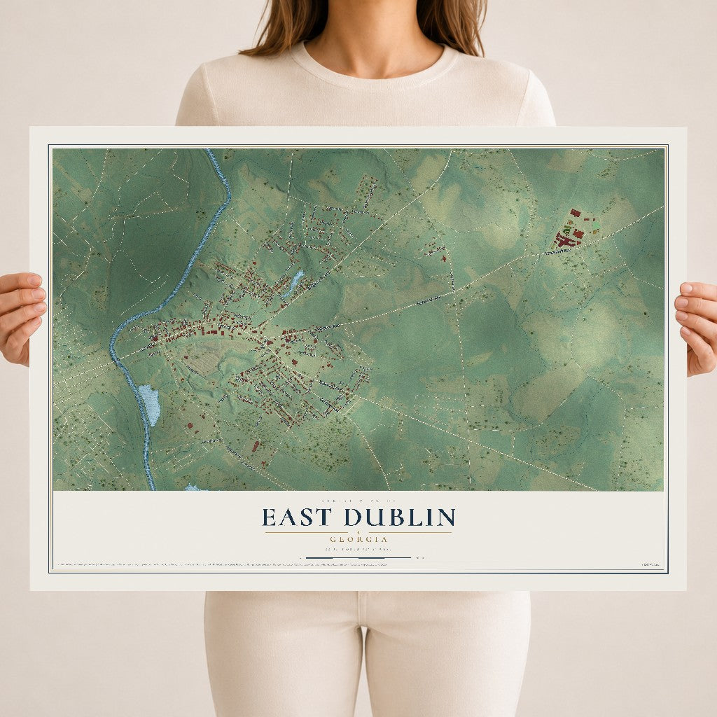 East Dublin, Georgia map print, 18" x 24" Archival Matte Print mockup