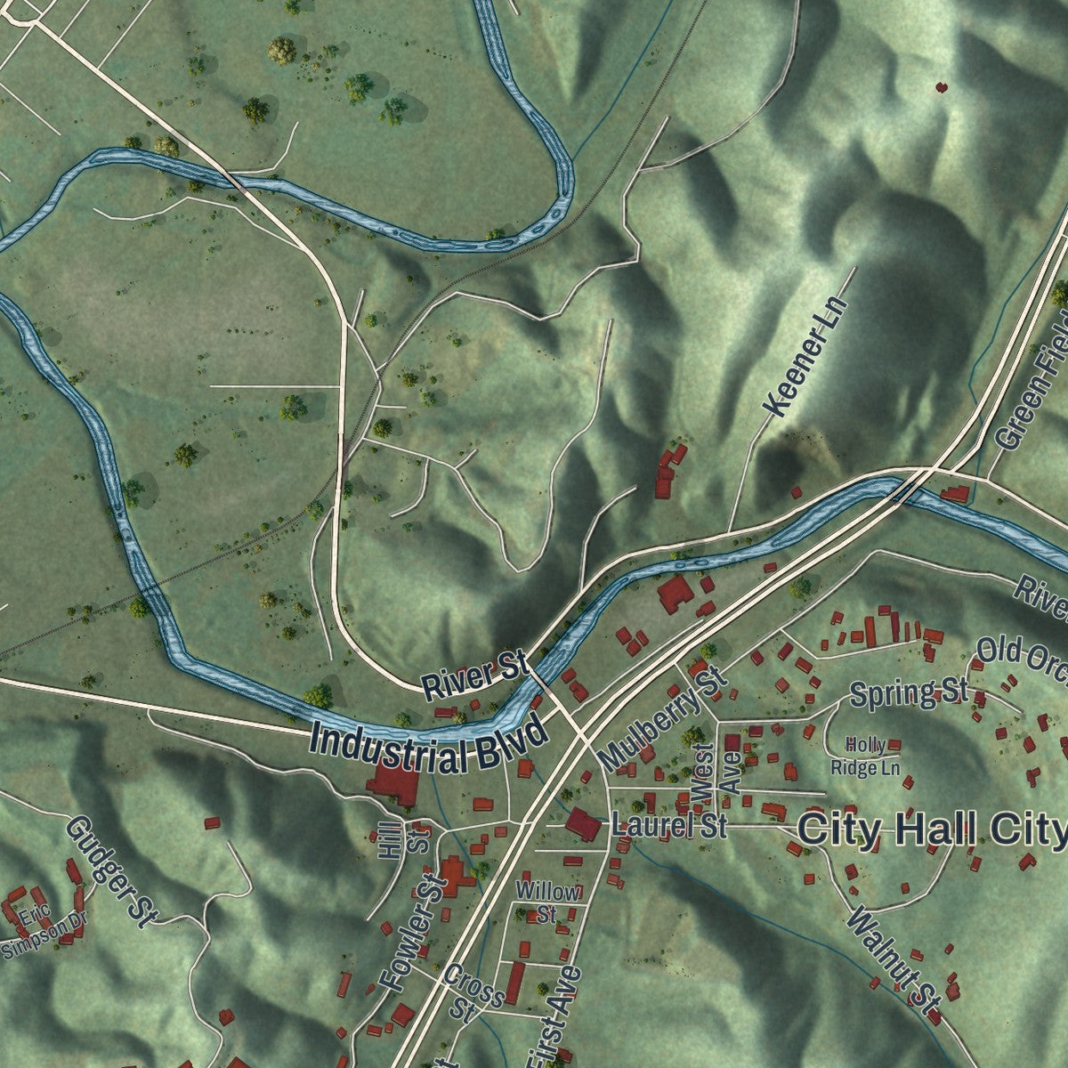 Close-up 1 of the East Ellijay, Georgia map artwork