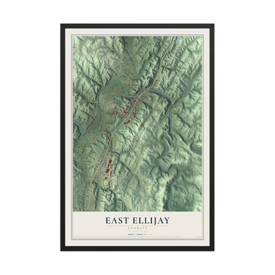 East Ellijay, Georgia map print, 12" x 18" W/ Black Ayous Wood Frame mockup