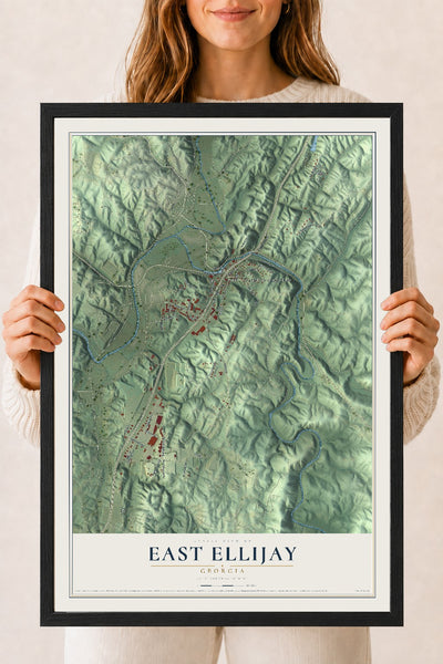 East Ellijay, Georgia map print, 18" x 24" W/ Black Ayous Wood Frame mockup